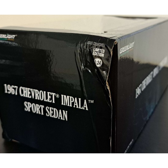 GREENLIGHT 1/24 1967 CHEVROLET IMPALA SPORT SEDAN TUXEDO BLACK 84035 -BOX DAMAGE GREENLIGHT 1/24 1967 CHEVROLET IMPALA SPORT SEDAN TUXEDO BLACK 84035 -BOX DAMAGE
