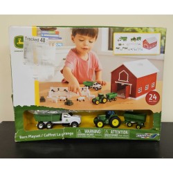 BRITAINS FARM 1/64 JOHN DEERE 24PC PLAYSET WITH RED BARN 47333 - BOX DAMAGE