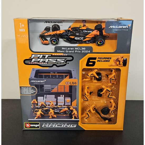 BURAGO 1/43 MCLAREN MCL 38 NO.4 LANDO NORRIS 2024 PIT PASS SET 18-38451 -CREASED