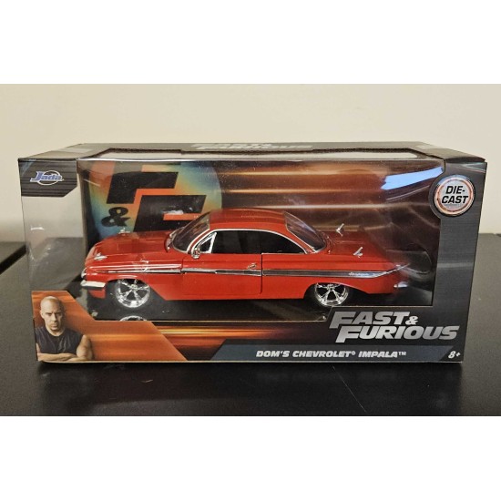 JADA 1/24 DOMS CHEVROLET IMPALA FAST AND FURIOUS RED 98426 - MODEL DEFECT