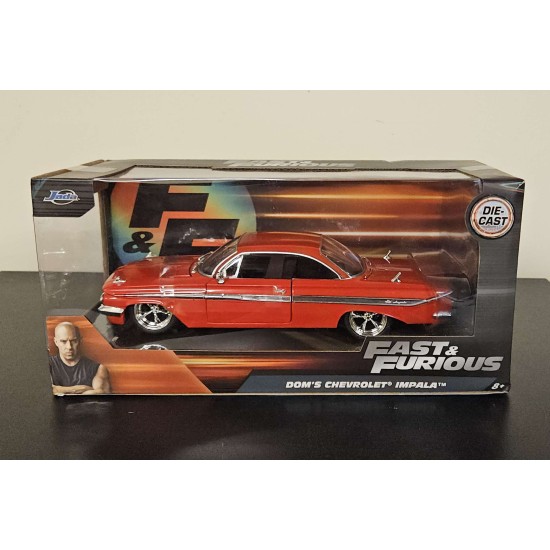 JADA 1/24 DOMS CHEVROLET IMPALA FAST AND FURIOUS RED 98426 - BOX DAMAGE