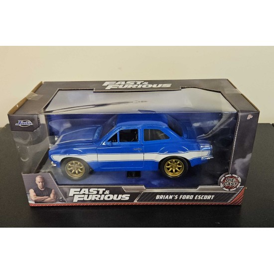 JADA 1/24 FORD ESCORT MKI RS2000 FAST AND FURIOUS BLUE/WHITE - BOX WINDOW SPLIT