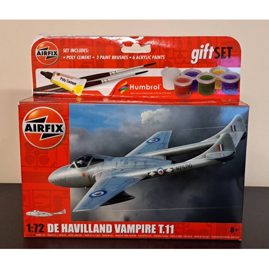 1/72 HANGING GIFT SET DE HAVILLAND VAMPIRE T.11 (PLASTIC KIT) A55204A - TORN 1/72 HANGING GIFT SET DE HAVILLAND VAMPIRE T.11 (PLASTIC KIT) A55204A - TORN