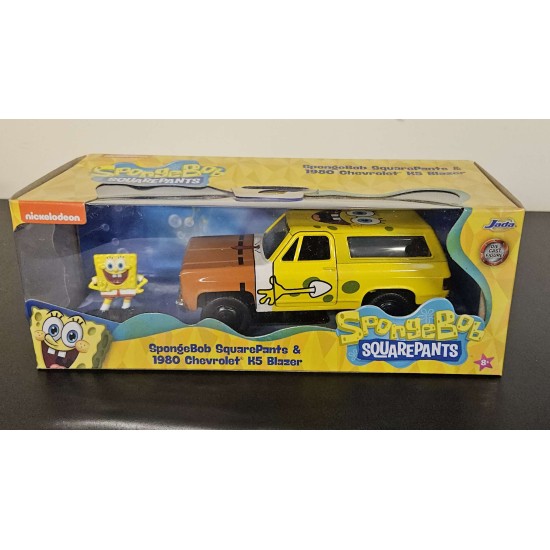 JADA 1/32 1980 CHEVY K5 BLAZER WITH SPONGEBOB FIGURE 31798 - SQUASHED BOX JADA 1/32 1980 CHEVY K5 BLAZER WITH SPONGEBOB FIGURE 31798 - SQUASHED BOX