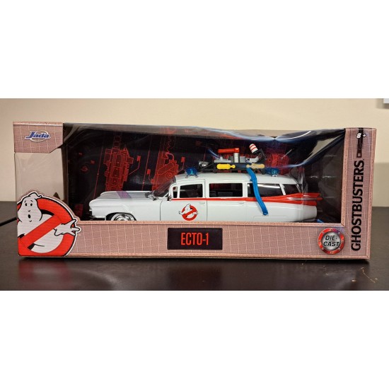 JADA 1/24 CADILLAC GHOSTBUSTERS ECTO-1 WHITE / RED 99731 - BOX DAMAGE JADA 1/24 CADILLAC GHOSTBUSTERS ECTO-1 WHITE / RED 99731 - BOX DAMAGE