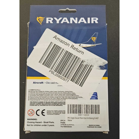 PPC RYANAIR BOEING SINGLE DIECAST PLANE - BOX DAMAGE