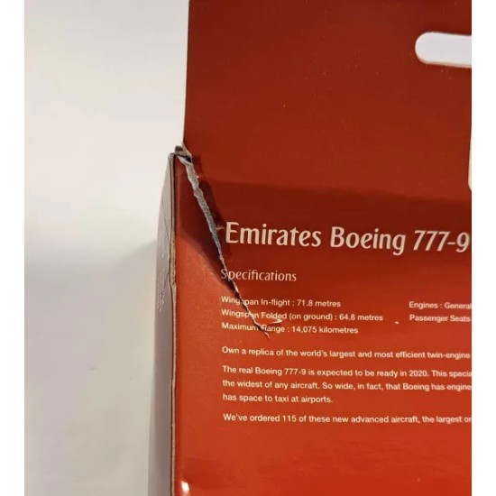 EMIRATES B777X DIECAST TOY MODEL RT9905 - BOX DAMAGE