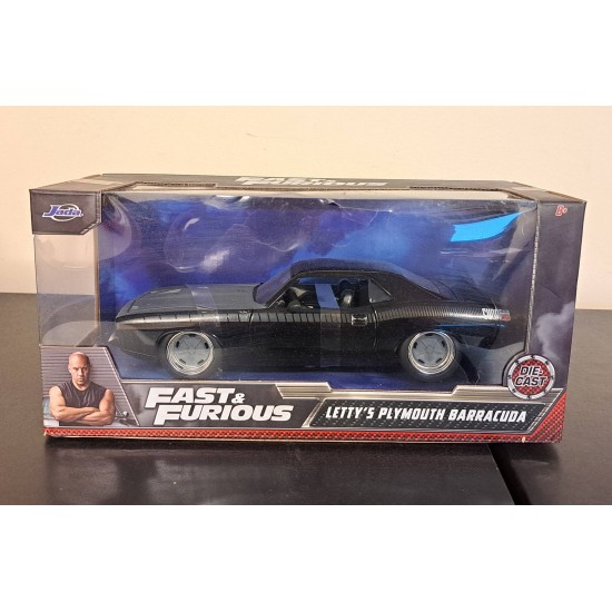 JADA 1/24 1970 PLYMOUTH LETTYS BARRACUDA FAST AND FURIOUS 97195 - BOX DAMAGE JADA 1/24 1970 PLYMOUTH LETTYS BARRACUDA FAST AND FURIOUS 97195 - BOX DAMAGE