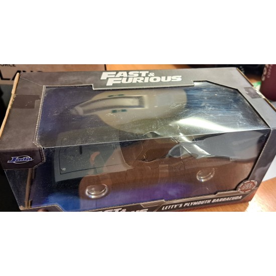 JADA 1/24 1970 PLYMOUTH LETTYS BARRACUDA FAST AND FURIOUS 97195 - BOX DAMAGE JADA 1/24 1970 PLYMOUTH LETTYS BARRACUDA FAST AND FURIOUS 97195 - BOX DAMAGE