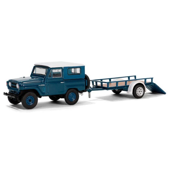 1/64 1961 NISSAN PATROL HARD TOP WITH UTILITY TRAILER BLUE AND WHITE 32310-A