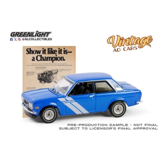 1/64 VINTAGE AD CARS 1972 DATSUN 510 SHOW IT LIKE IT IS A CHAMPION 39150-C