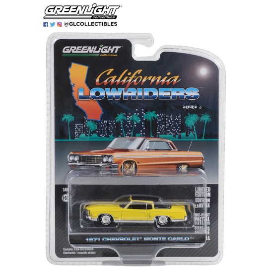 1/64 CALIFORNIA LOWRIDERS 1971 CHEVROLET MONTE CARLO SUNFLOWER YELLOW 63040-C