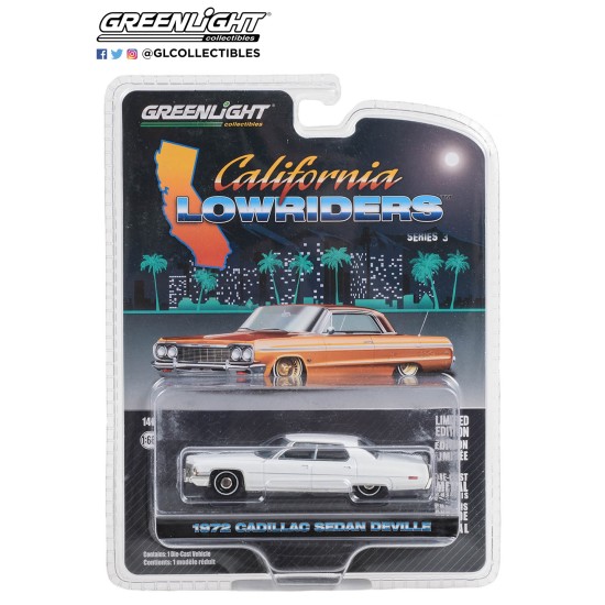 1/64 CALIFORNIA LOWRIDERS 1972 CADILLAC SEDAN DEVILLE COTILLION WHITE 63040-D