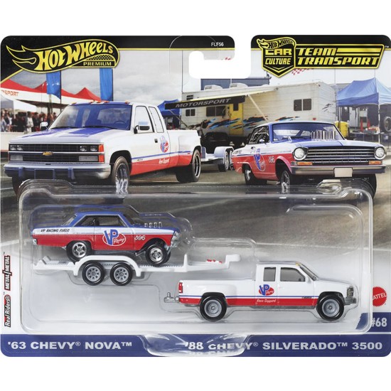 HOT WHEELS TEAM TRANSPORT '63 CHEVY NOVA AND '88 SILVERADO 3500 #68 HRV42