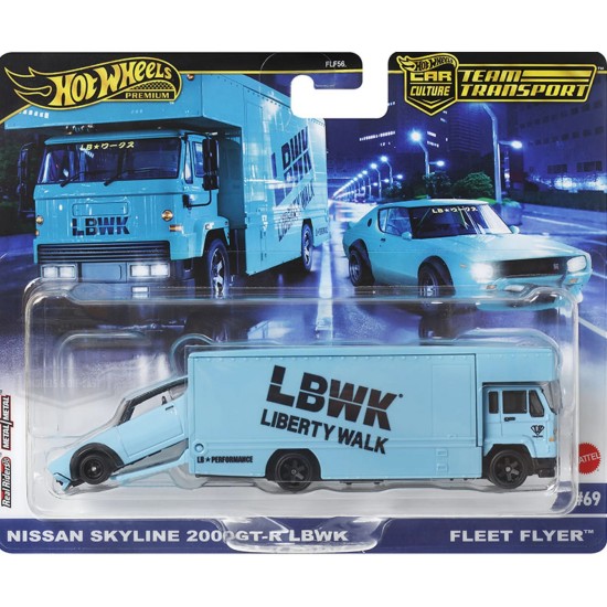 HOT WHEELS TEAM TRANSPORT NISSAN SKYLINE 2000GT-R LBWK FLEET FLYER #69 HRV45