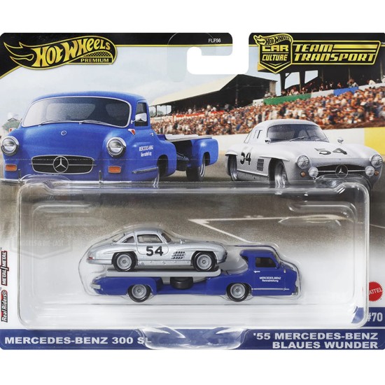 HOT WHEELS TEAM TRANSPORT MERCEDES-BENZ 300 SL AND '55 BLAUES WUNDER #70 HRV48