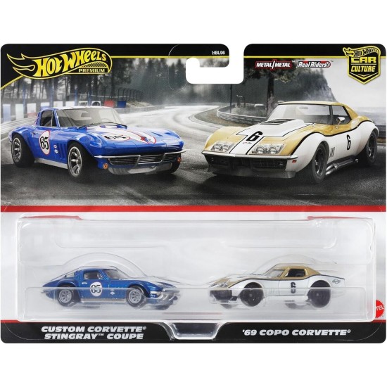 HOT WHEELS 2 PACK CUSTOM CORVETTE SINGRAY COUPE AND '68 COPO CORVETTE HRR80