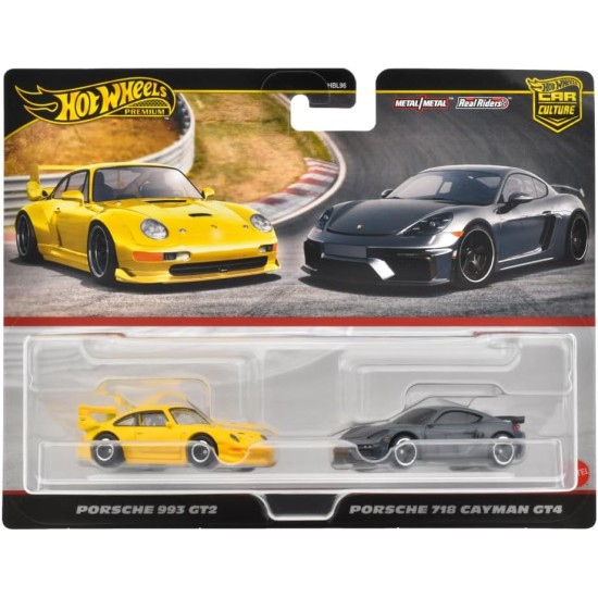 HOT WHEELS 2 PACK PORSCHE 993 GT2 AND PORSCHE 718 CAYMAN GT4 HRR82