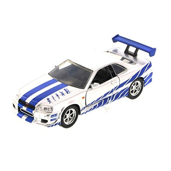 1/32 2002 NISSAN SKYLINE GTR R34 FAST AND FURIOUS SILVER WITH BLUE STRIPES 97184
