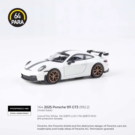 1/64 PORSCHE 911 GT3 (992.2) GRAND PRIX WHITE 2025 (RHD) PA-65873