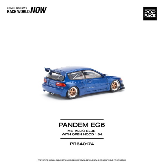 1/64 PANDEM CIVIC EG6 METALLIC BLUE WITH OPEN HOOD