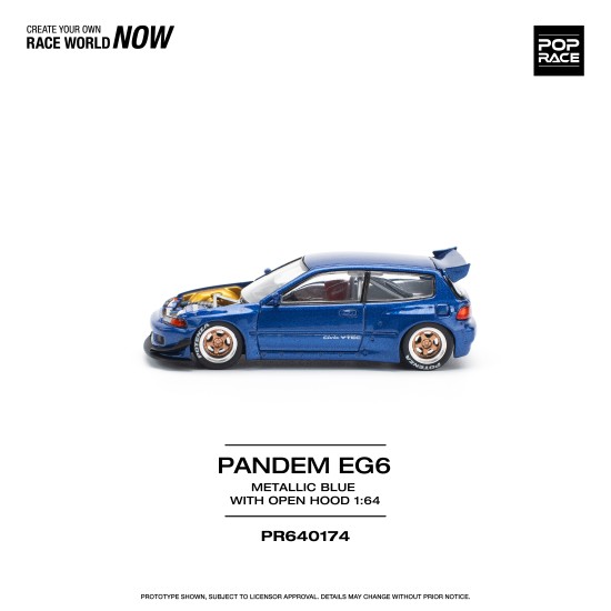 1/64 PANDEM CIVIC EG6 METALLIC BLUE WITH OPEN HOOD