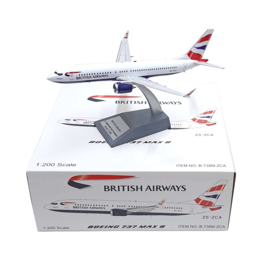 WB MODELS 1/200 B737-8MAX BRITISH AIRWAYS ZS-ZCA WITH STAND B-738M-ZCA