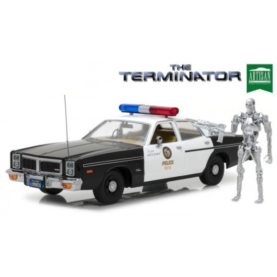 1/18 ARTISAN COLLECTION - THE TERMINATOR (1984) - 1977 DODGE MONACO METROPOLITAN POLICE WITH T-800 ENDOSKELETON FIGURE
