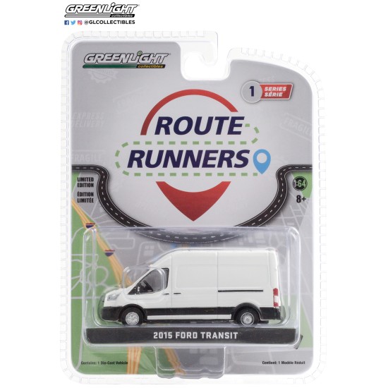 1/64 ROUTE RUNNERS SERIES 1 - WHITE 2015 FORD TRANSIT LWB HI