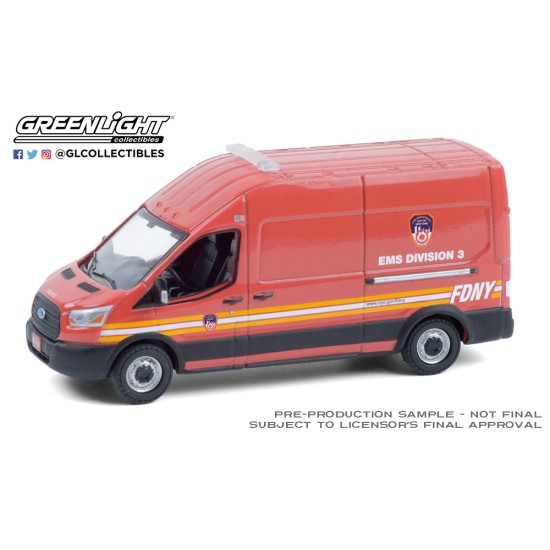 1/64 ROAD RUNNERS SERIES 2 2019 FORD TRANSIT LWB HIGH ROOF FDNY EMS DIVISION 3