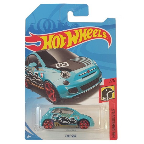 HOT WHEELS HW DAREDEVILS 2/5 FIAT 500 BLUE FRR84 LONG CARD