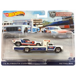HOT WHEELS 1/64 TEAM TRANSPORT 72 PLYMOUTH CUDA FC RETRO RIG #46 HCR40