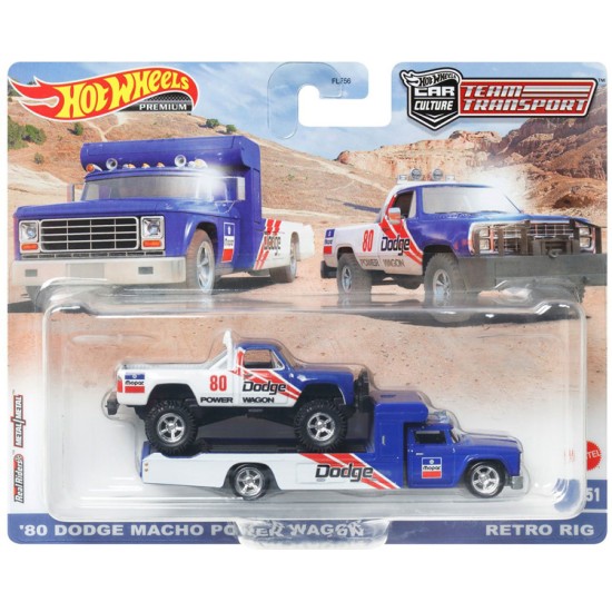 HOT WHEELS TEAM TRANSPORT '80 DODGE MACHO POWER WAGON & RETRO RIG #51 HKF38