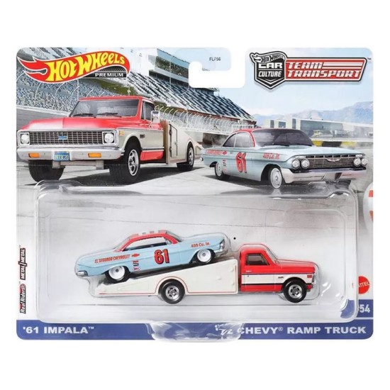 HOT WHEELS TEAM TRANSPORT '61 IMPALA '72 CHEVY RAMP TRUCK #54 HKF40