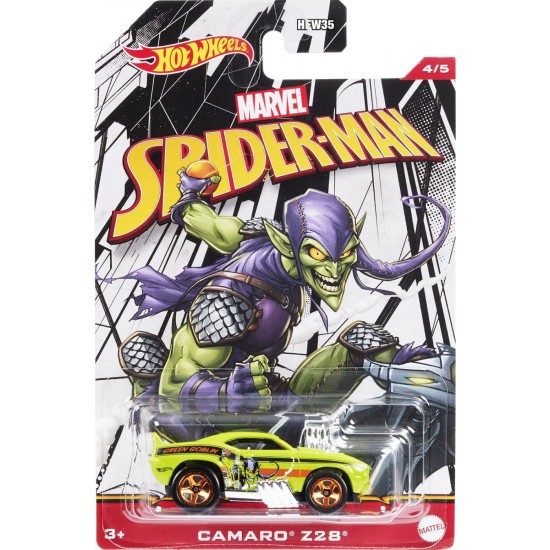 HOT WHEELS SPIDERMAN GREEN GOBLIN CAMARO Z28 4/5 HDG78