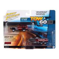 1/64 1988 JEEP CHEROKEE XJ RED & GREY W/BOAT & TRAILER JLBT018 SET B 1/64 1988 JEEP CHEROKEE XJ RED & GREY W/BOAT & TRAILER JLBT018 SET B