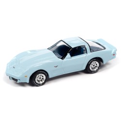 1/64 1979 CHEVY CORVETTE FROST BLUE WITH TIN JLCT011 A 1/64 1979 CHEVY CORVETTE FROST BLUE WITH TIN JLCT011 A