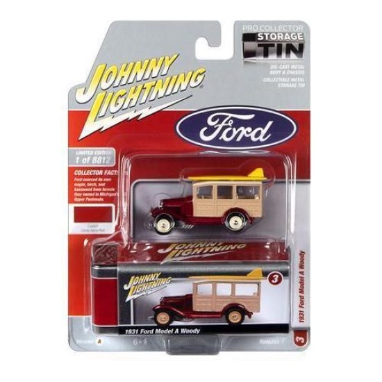 1/64 1931 FORD MODEL 'A' WOODY CANDY APPLE RED WITH TIN JLCT011 A