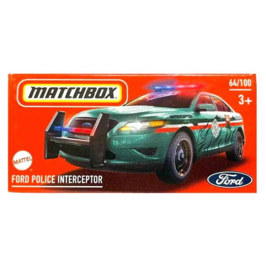 MATCHBOX 2024 POWERGRABS FORD POLICE INTERCEPTOR GREEN 64/100 HVR09