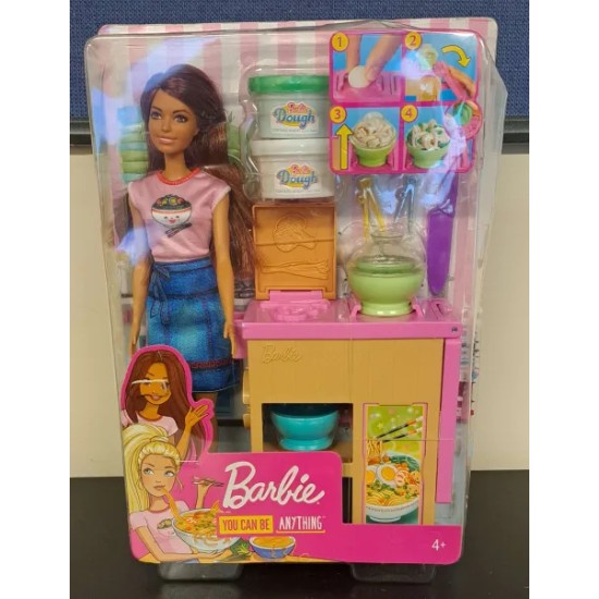 BARBIE YOU CAN BE ANYTHING DOUGH NOODLE MAKER BRUNETTE DOLL PLAYSET - BOX DAMAGE