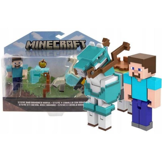 MINECRAFT STEVE AND ARMORED HORSE FIGURES HDV39