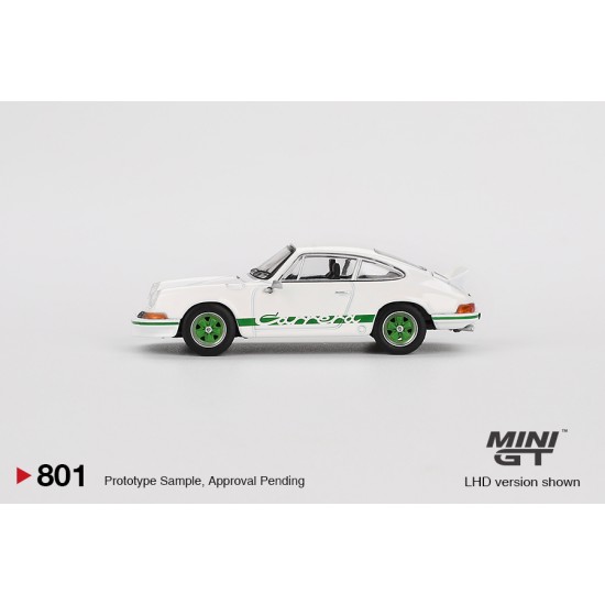 1/64 PORSCHE 911 CARRERA RS 2.7 GRAND PRIX WHITE WITH GREEN LIVERY (LHD)