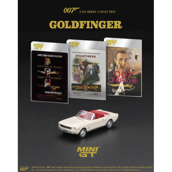 1/64 FORD MUSTANG CONVERTIBLE 1964 GOLDFINGER (LHD) ENGLISH BLISTER PACKAGING 1/64 FORD MUSTANG CONVERTIBLE 1964 GOLDFINGER (LHD) ENGLISH BLISTER PACKAGING