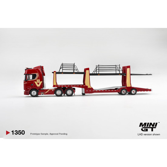 1/64 SCANIA 770S A6X4NA CAR TRANSPORTER V8 50TH ANNIVERSARY PLUS CAR TRANSPORTER RED (RHD)