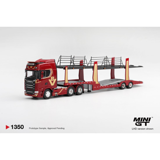 1/64 SCANIA 770S A6X4NA CAR TRANSPORTER V8 50TH ANNIVERSARY PLUS CAR TRANSPORTER RED (RHD)