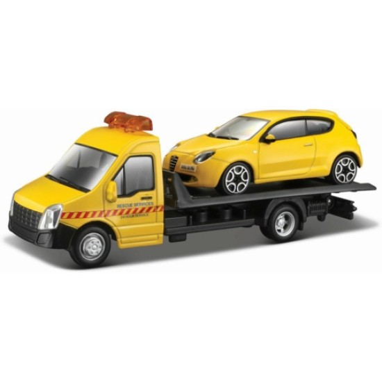 BG31406 - 1/43 ALFA ROMEO MITO AND FLATBED TRANSPORTER - YE TRANSPORTER - YELLOW