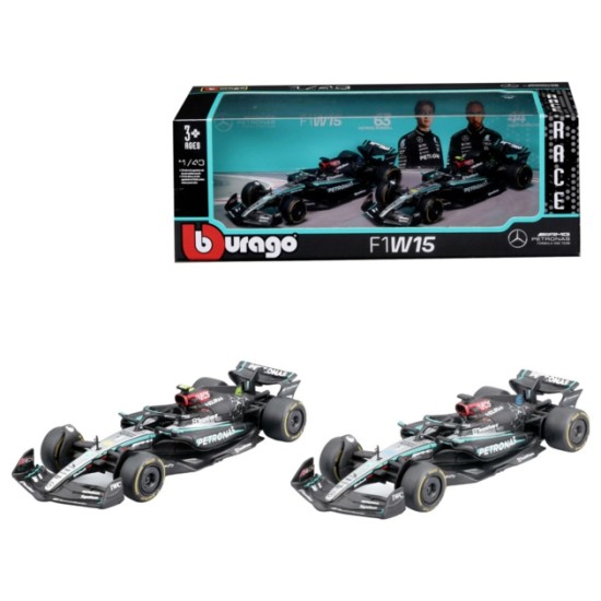 BG38201 - 1/43 MERCEDES BENZ AMG W15 NO.44 LEWIS HAMILTON AND NO.63 GEORGE RUSSELL 2024 2 CAR SET