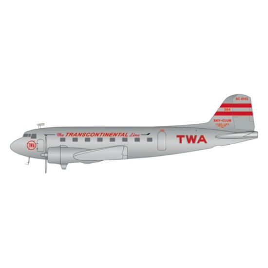 1/200 TWA (TRANSCONTINENTAL AND WESTERN AIR) DC-3 NC1943 (POLISHED)