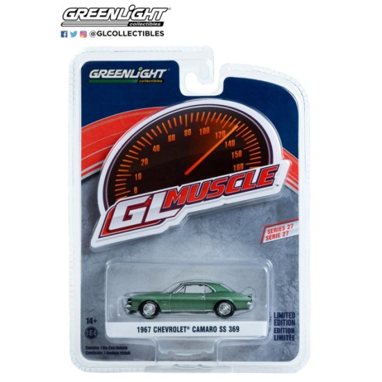 1/64 GREENLIGHT MUSCLE SERIES 27 1967 CHEVROLET CAMARO SS 369 MOUNTAIN GREEN