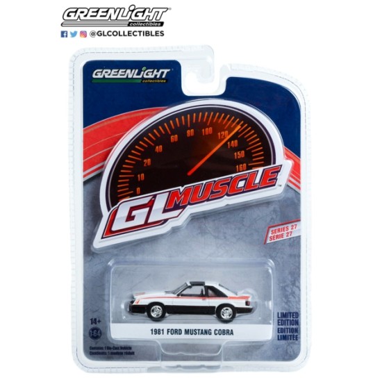 1/64 GREENLIGHT MUSCLE SERIES 27 1981 FORD MUSTANG COBRA POLAR WHITE